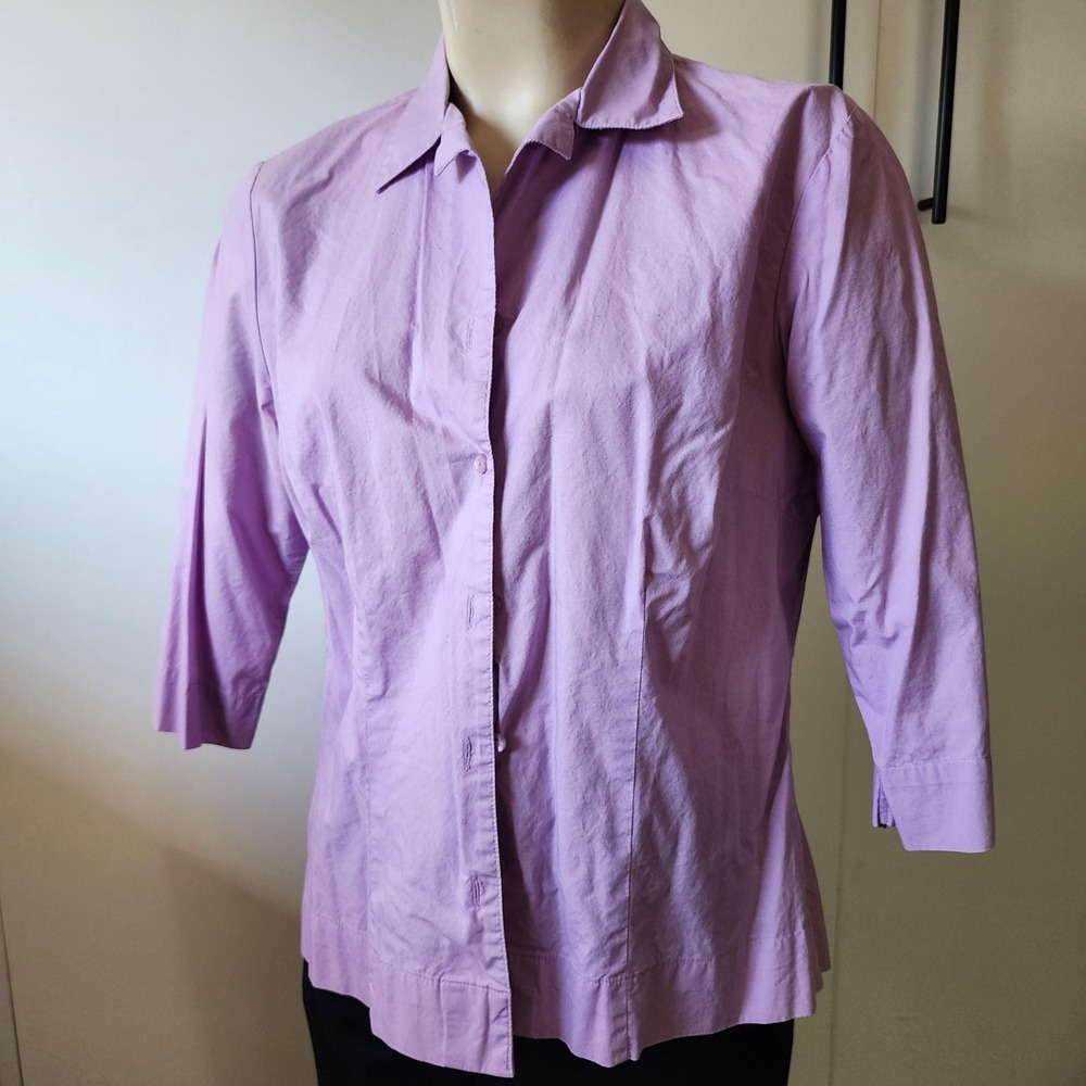 Worthington‎ Womens Pima Cotton Button Up 3/4 Sleeve Blouse Light Purple Size 10